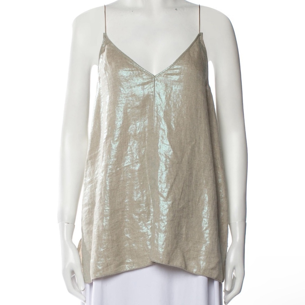 Giada Forte Linen Blouse Spaghetti Tank Vneck Sparkled Fibers Woven Sz 0 = XS